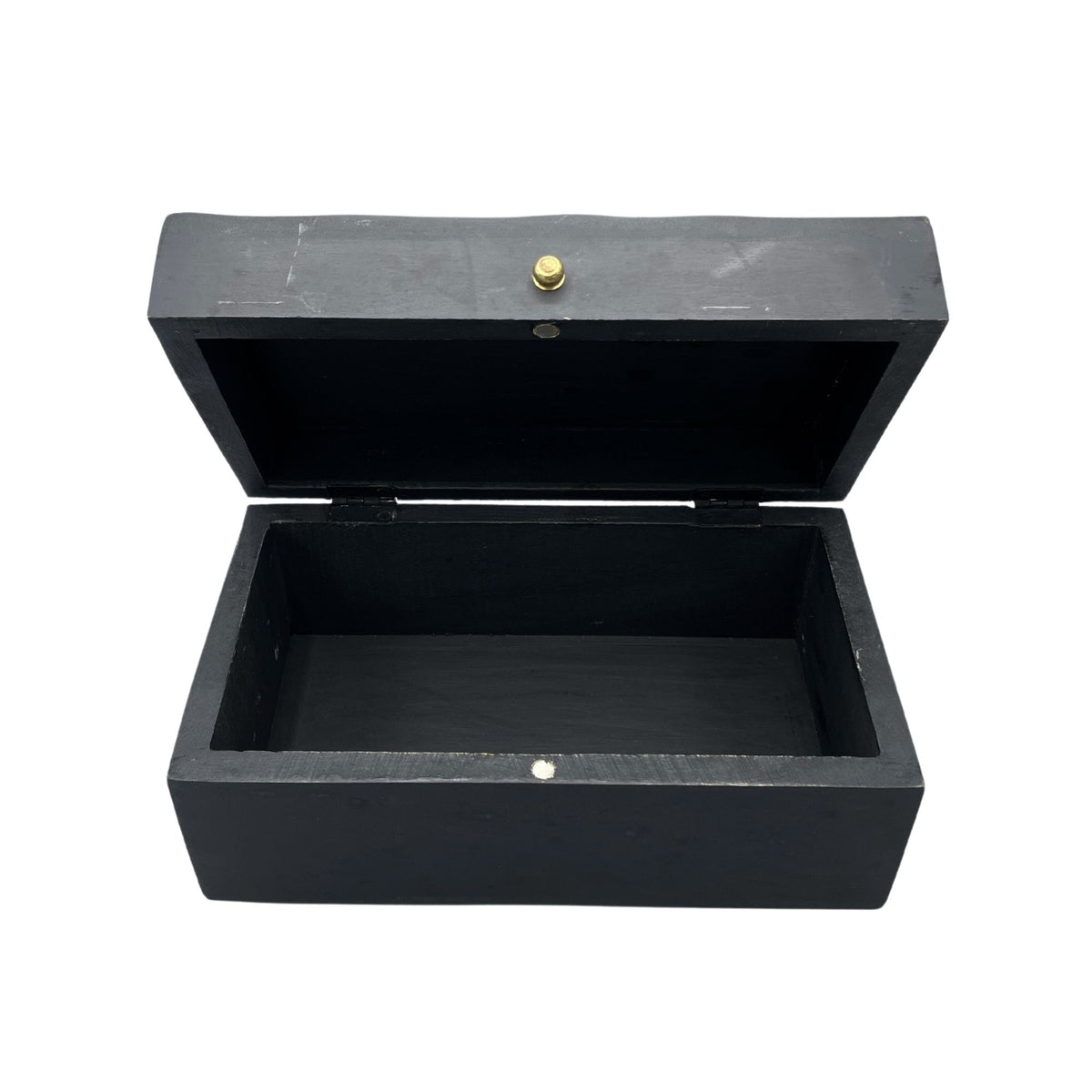 Black Swirls Keepsakes Box wooden box with a gold button on a white background  