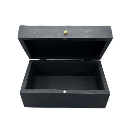 Black Swirls Keepsakes Box wooden box with a gold button on a white background  