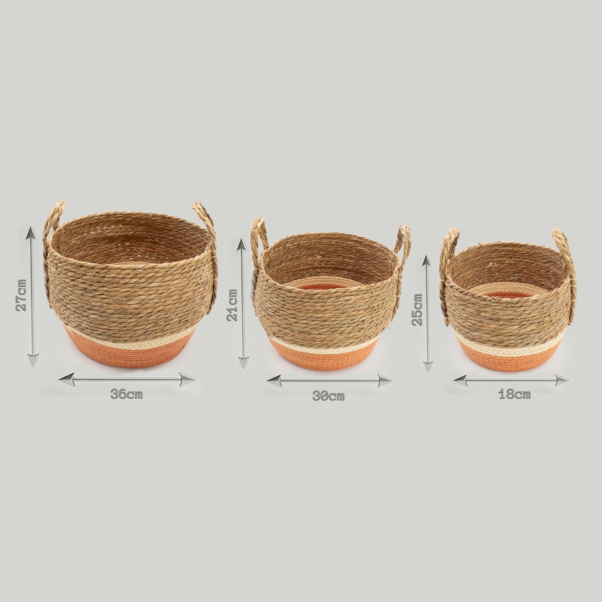 Straw & Seagrass Large Baskets - Ivory & Terracotta  (Set of 3)