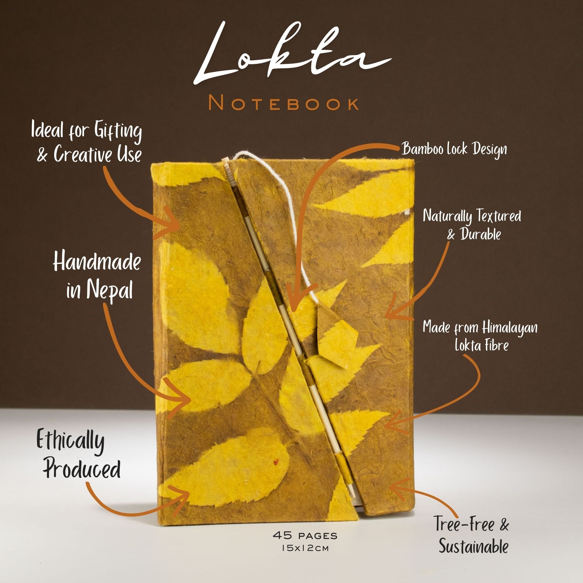Lokta Bold Mustard Lock Notebook – Pocket (15x12cm)