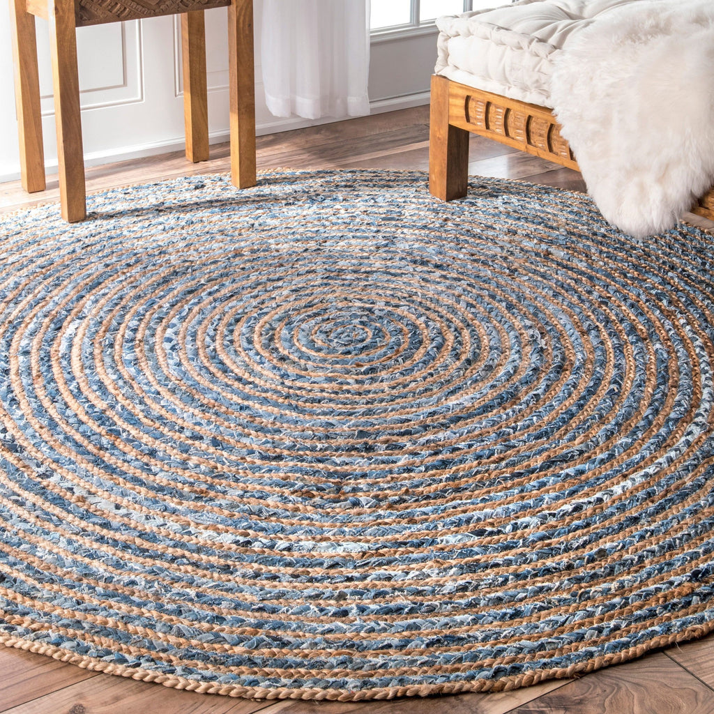 Denim and Jute Round Area Rug