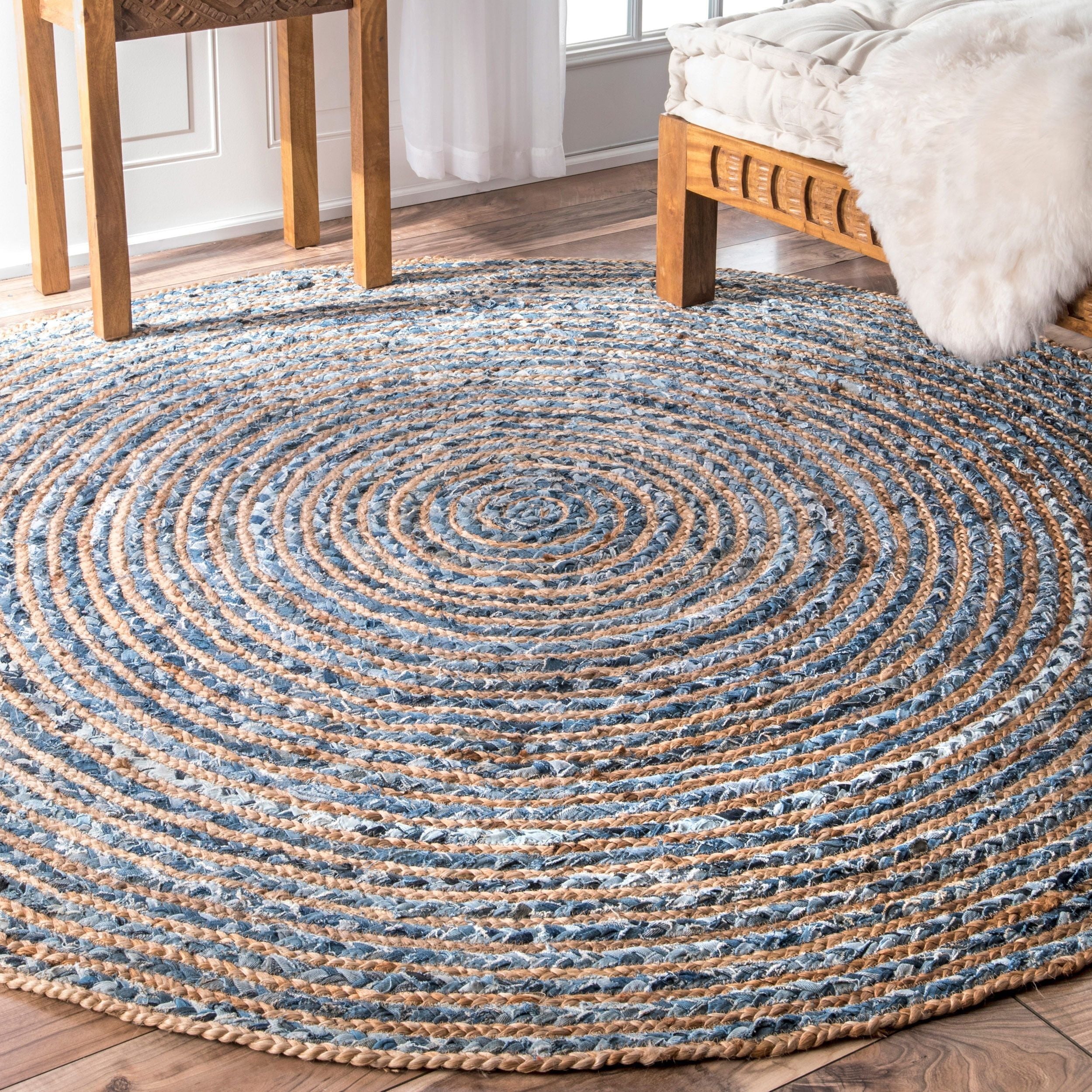 Denim and Jute Round Area Rug