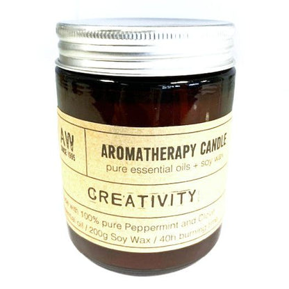 Aromatherapy candle for creativity, with a white background
