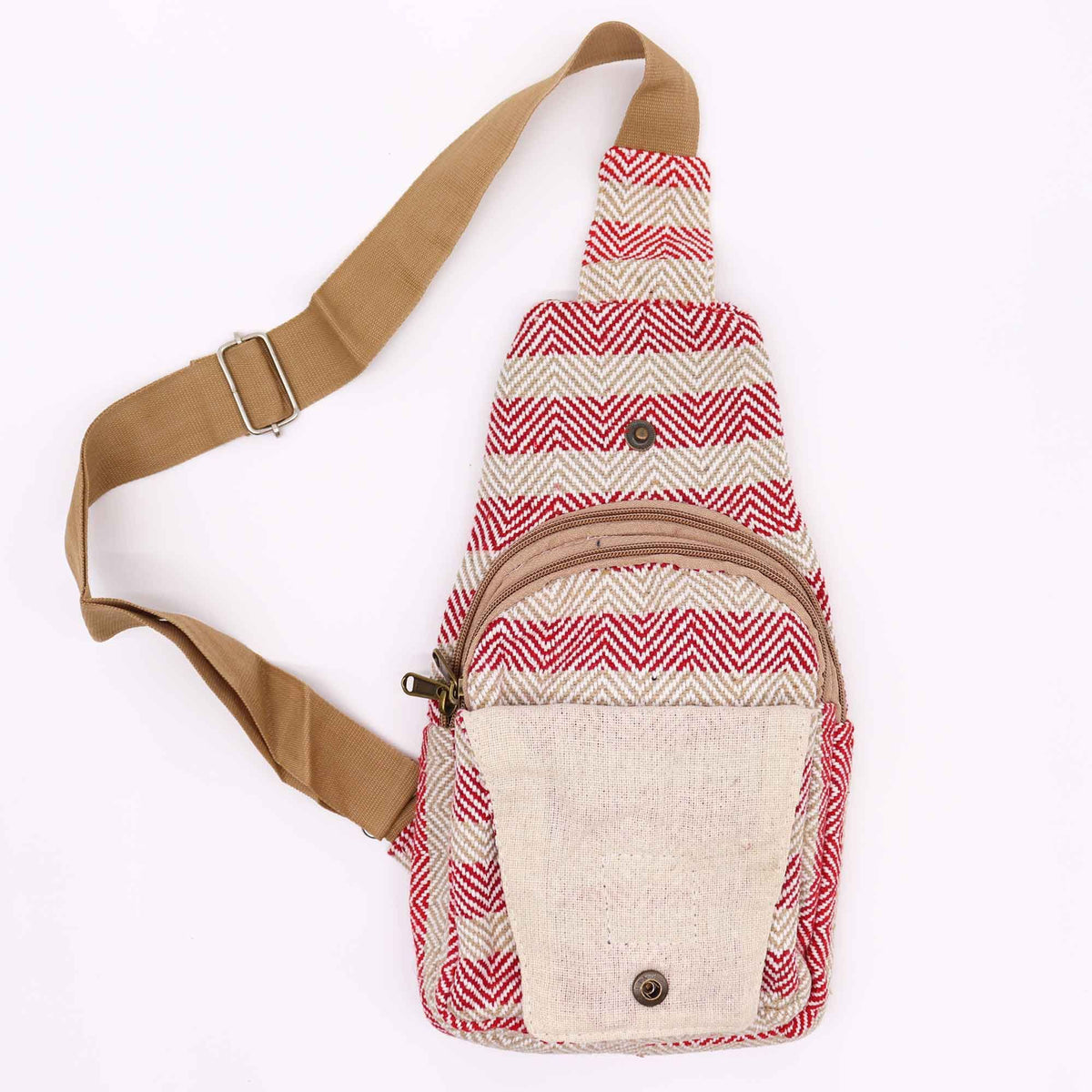 Body Cross Bag Natural Cotton - Tan & Pink