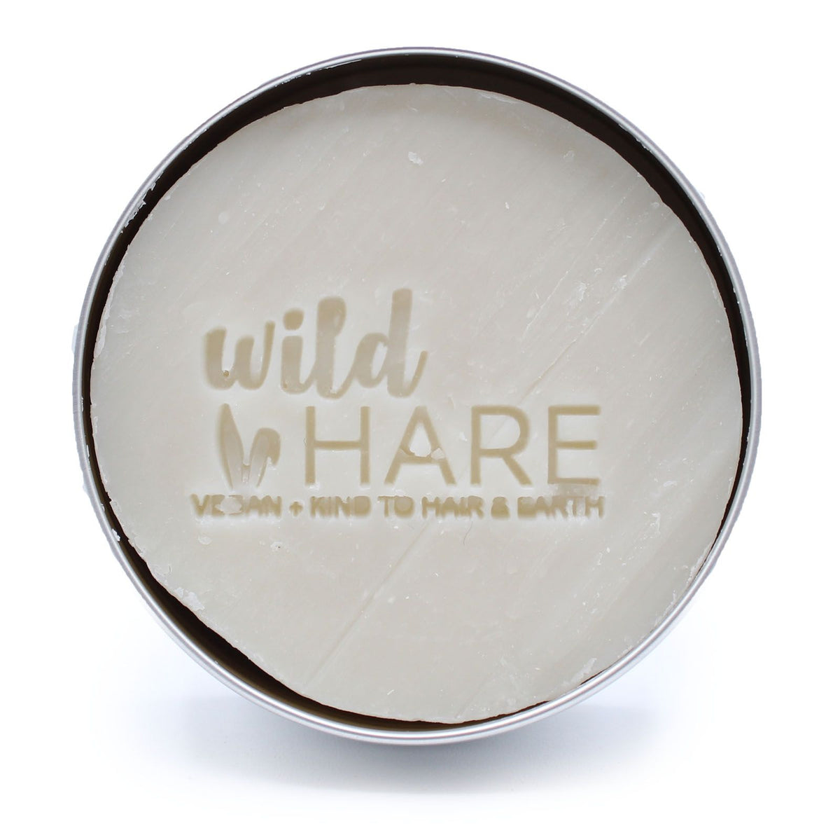 Round container Eco-Friendly Coconut Shampoo Bar with 'wild hare' branding on a white background
