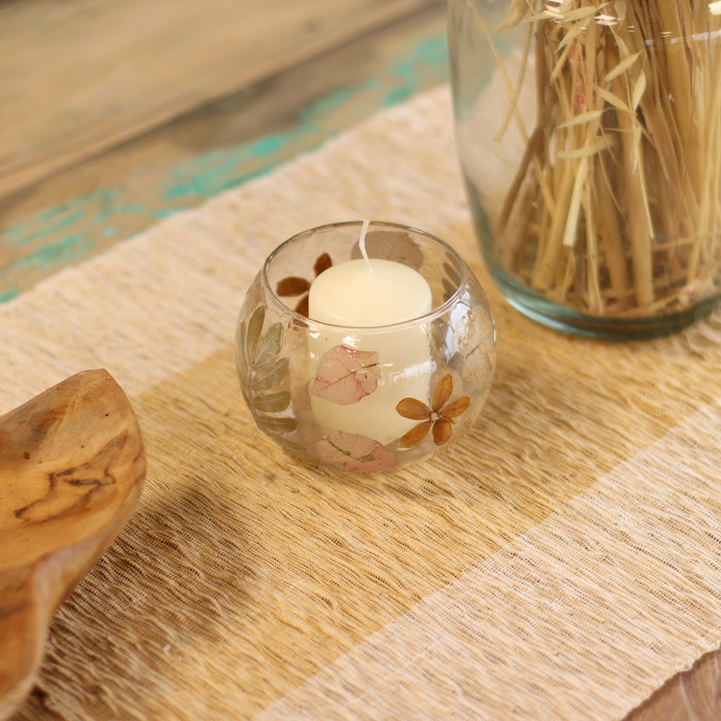 Natural Floral Glass - Bowl Candle Holder
