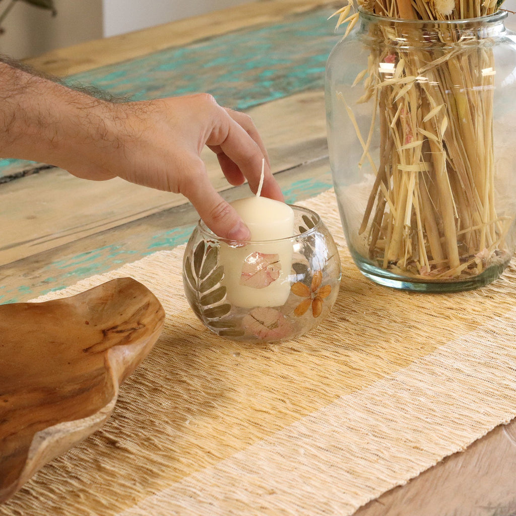 Natural Floral Glass - Bowl Candle Holder