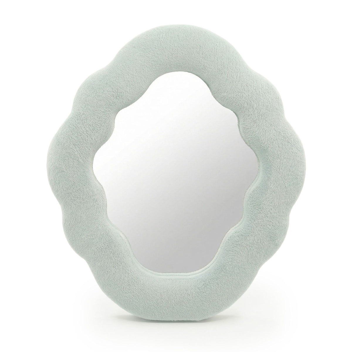 Cloud Blue Soft Squiggly Mirror with a textured surface on a white background