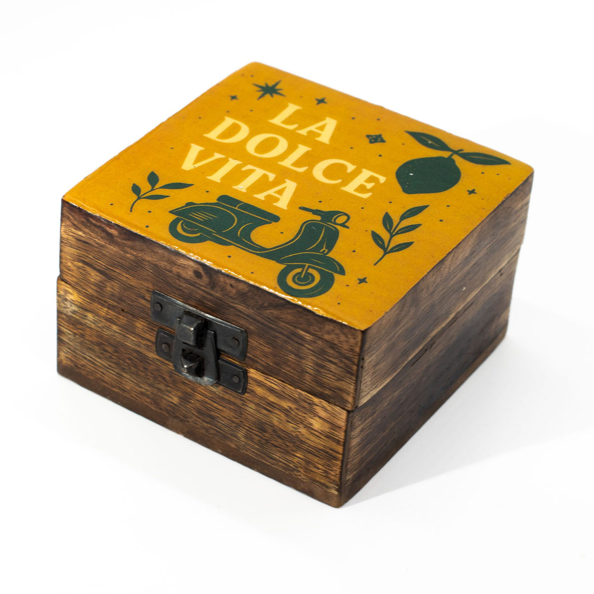 La Dolce Vita keepsake box Wooden box with 'La Dolce Vita' design on a yellow background