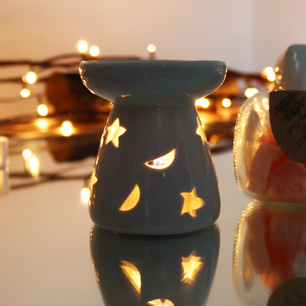 Celestial Glow Ceramic Oil Burner – Moon & Stars