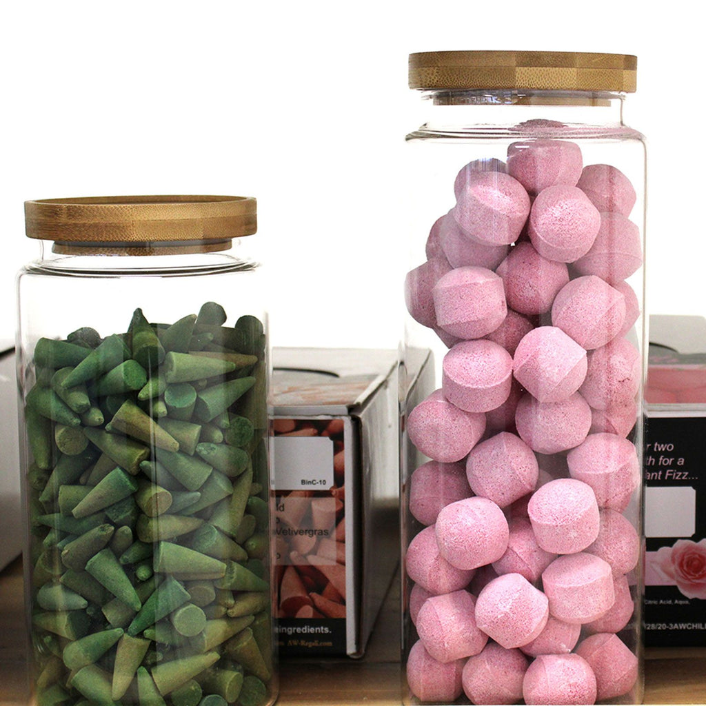 Cottage Bamboo Glass Jar -  Large Capacity 20cm