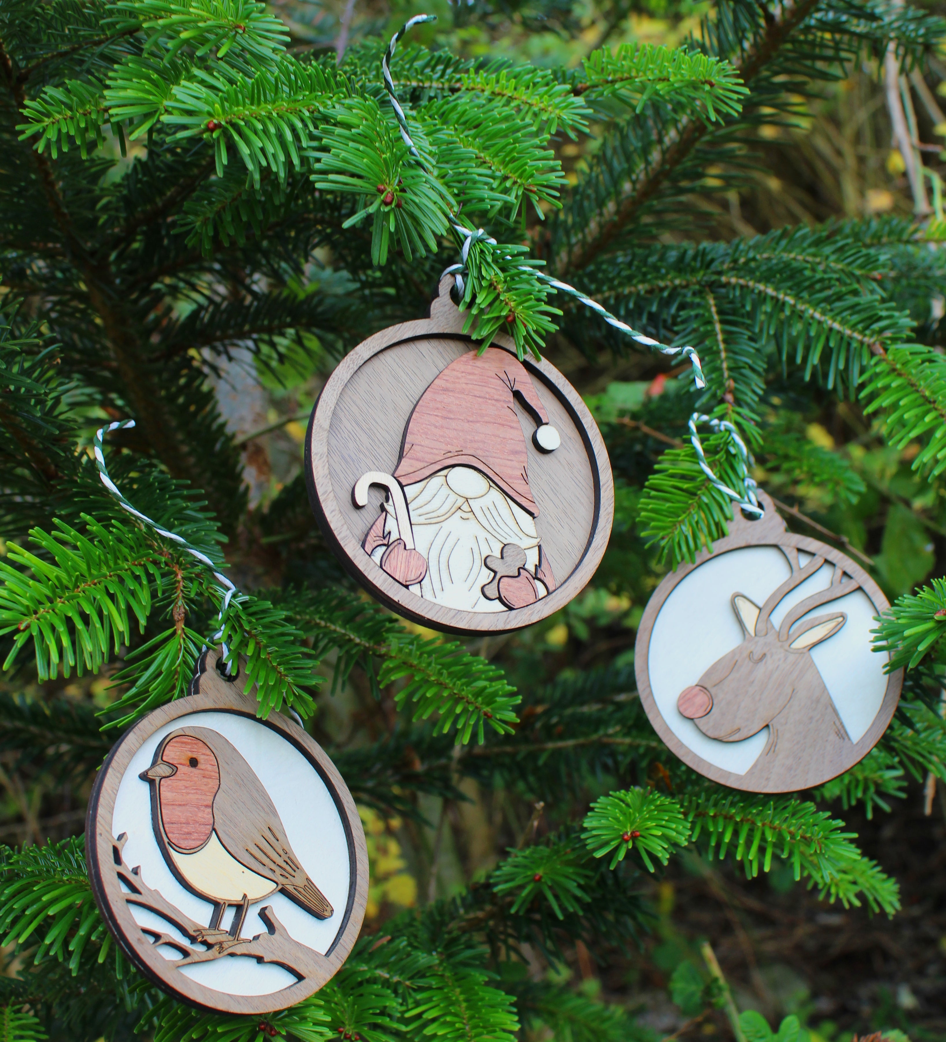 Handcrafted Wooden Christmas Charm Set – 4 Unique Decorations