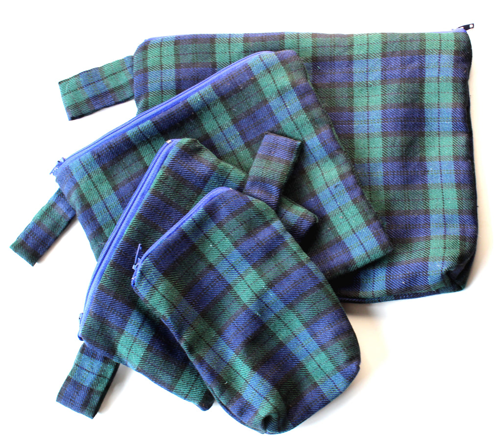 Blue & Green Tartan - Handmade 4 Pouch set