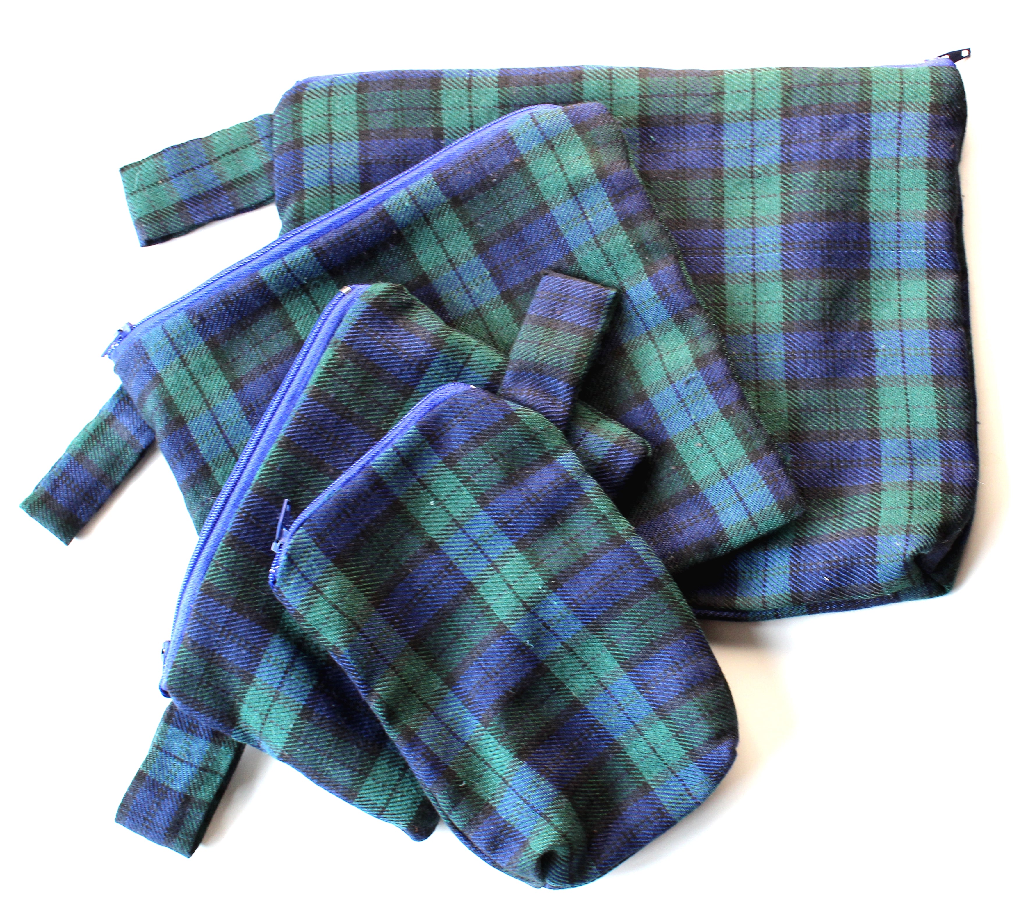 Blue & Green Tartan - Handmade 4 Pouch set