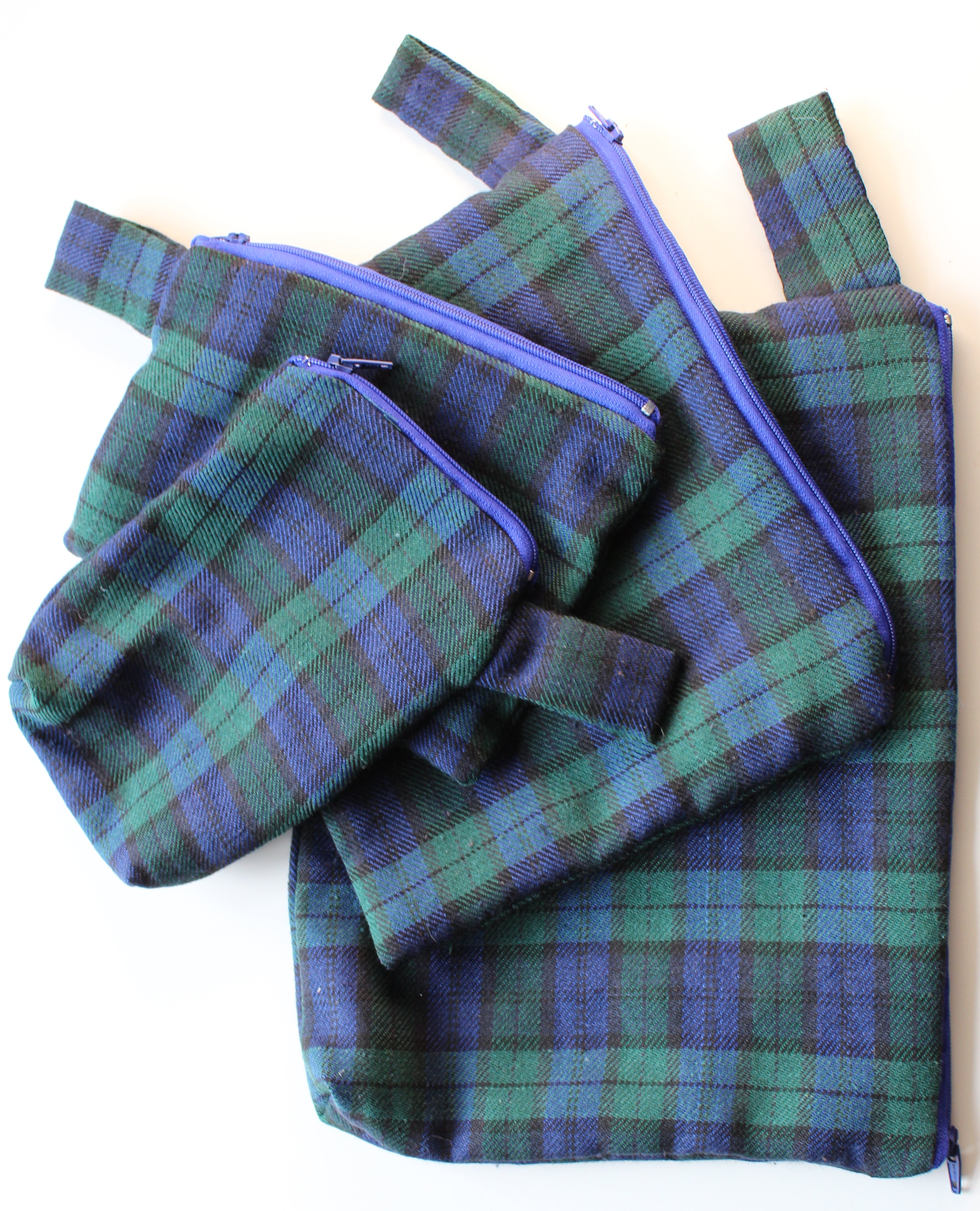 Blue & Green Tartan - Handmade 4 Pouch set