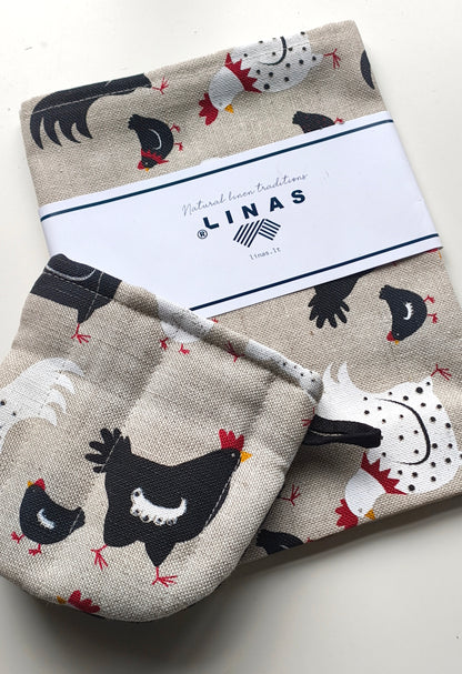 Chicken Tea towel & Mitt Set