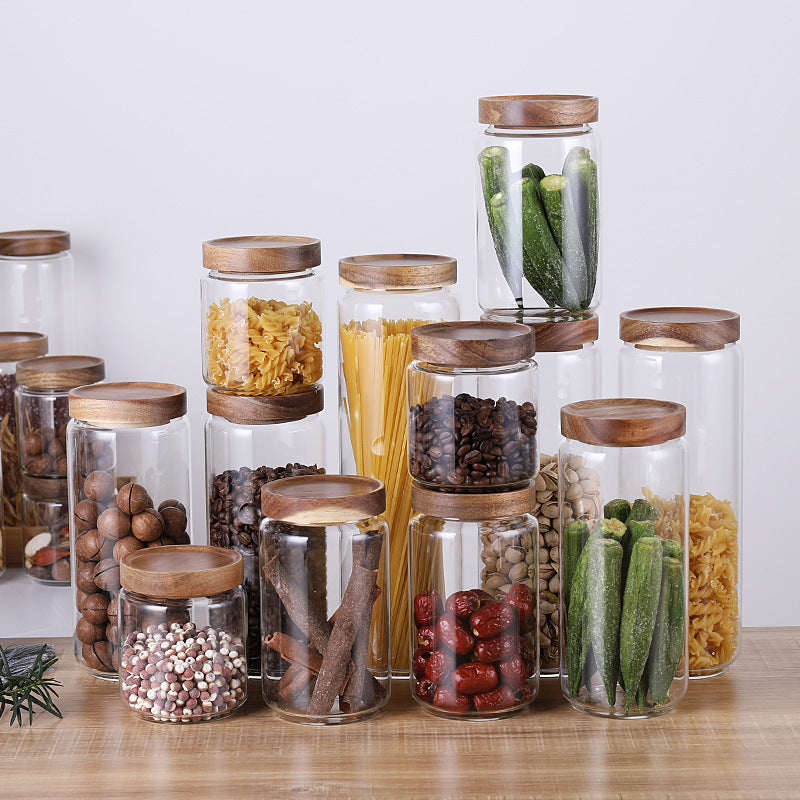 Rustic Glass Jars with Acacia Wooden Lids