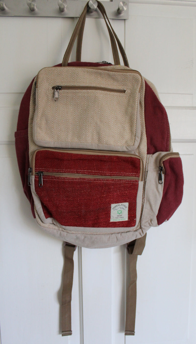 Wanderlust Hemp Backpack: Handmade in Nepal - Strawberries & Cream