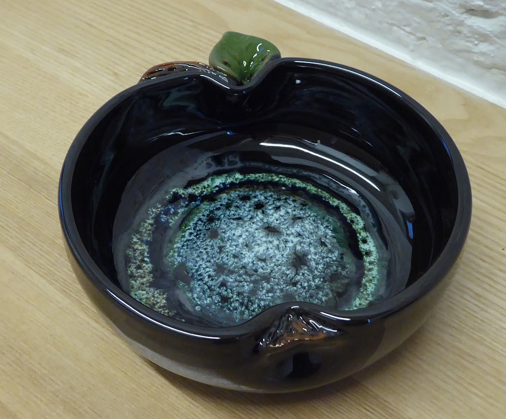 Hand-thrown Lithuanian Lava Glaze Apple Dish