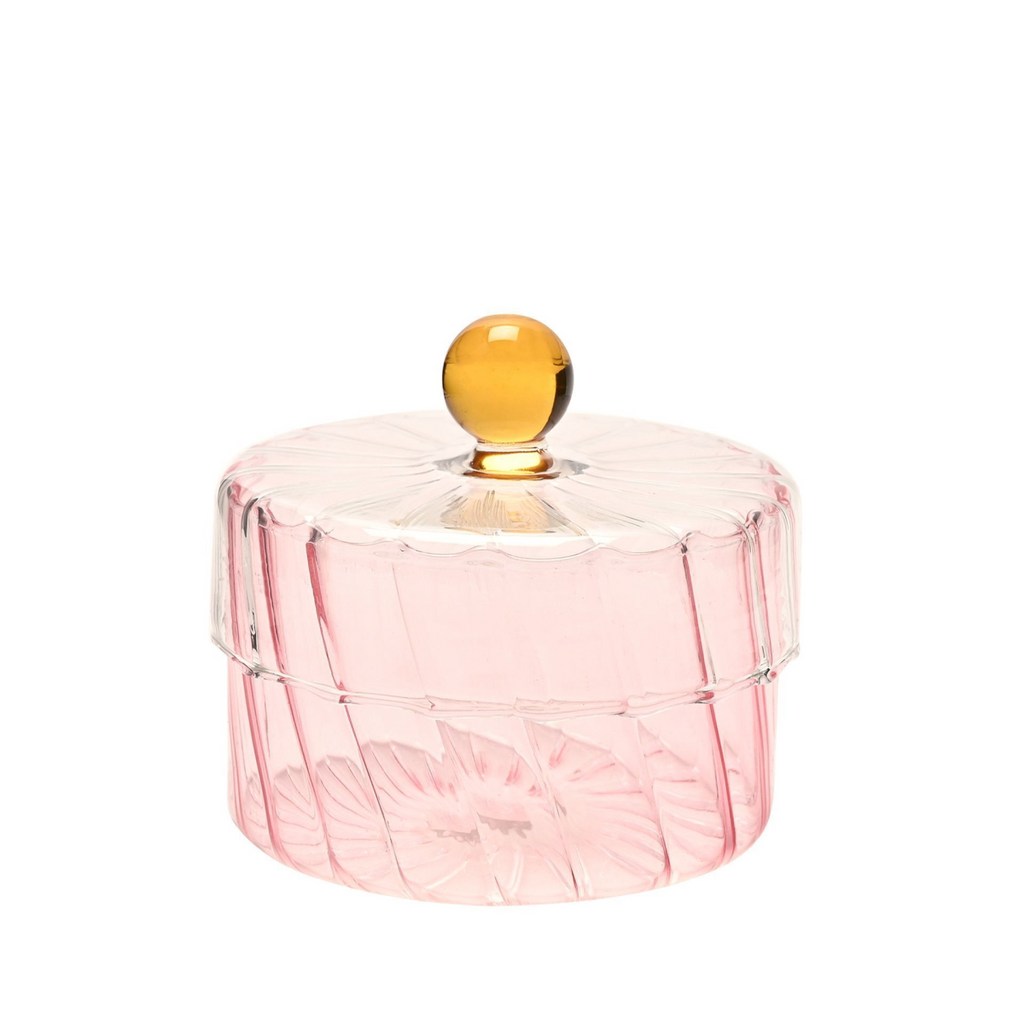 Handmade Coloured Glass Trinket Box - Rose & Amber