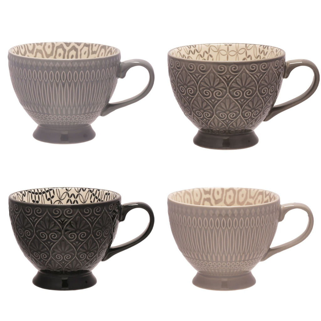 Set of 4 Textured Ceramic Tea Cups