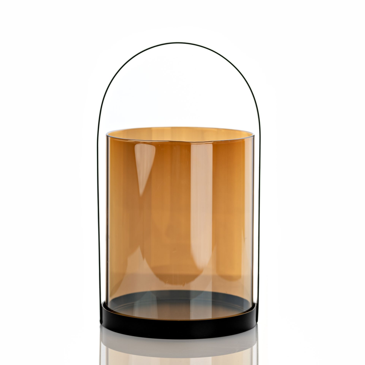 Metal & Amber Glass Lantern 28cm
