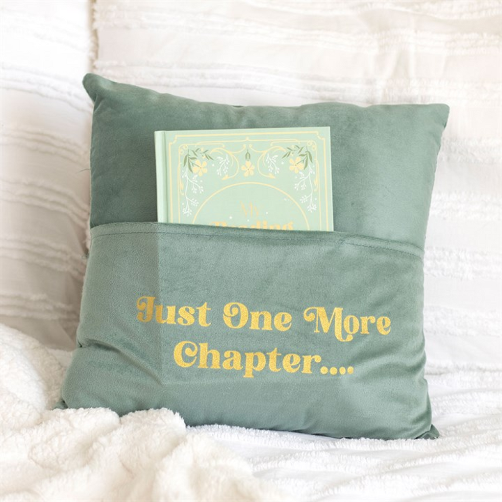 'Just One More Chapter' Cushion with Book Pocket