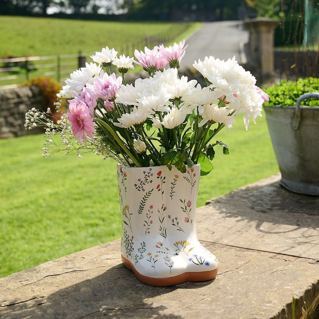 Ceramic Floral Wellies Vase