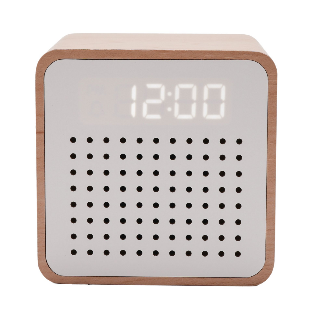 Interval Wooden Alarm Clock with Bluetooth Speaker - White