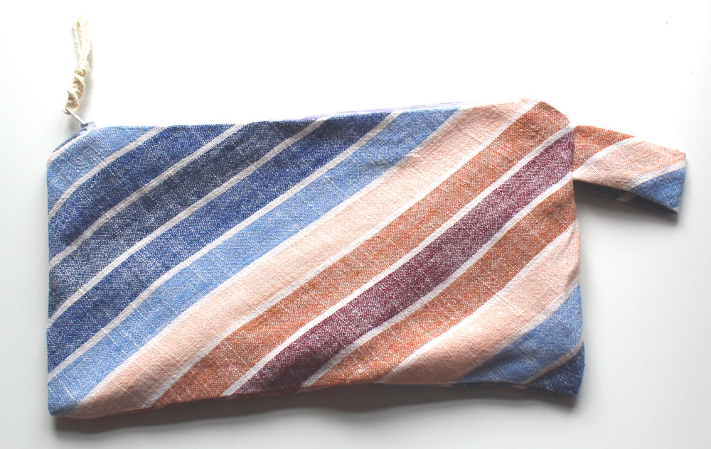 Tidal Stripes  Linen Bag and Pouch Set with Macramé Detailing