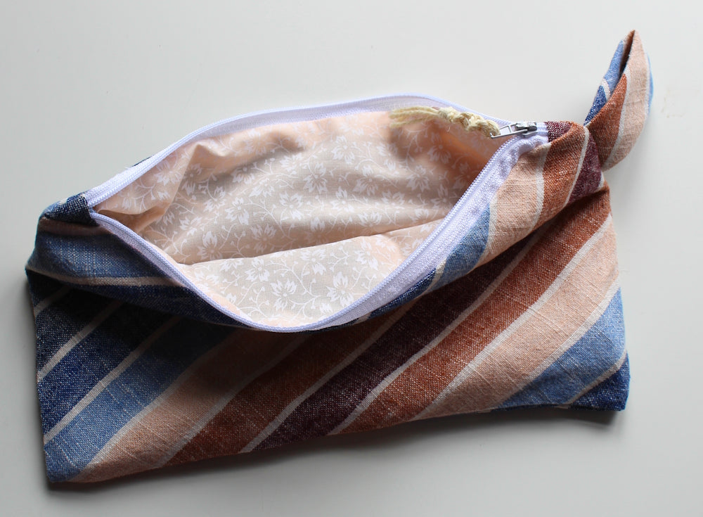 Tidal Stripes  Linen Bag and Pouch Set with Macramé Detailing